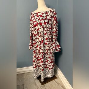 Floral Long Sleeve Dress - Red and White